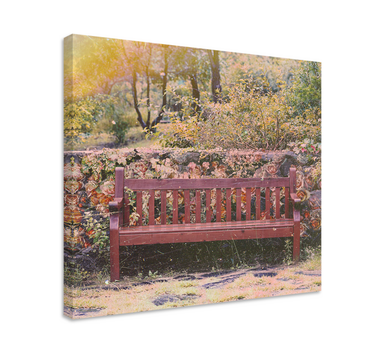 Tableau fleurs Banc en bois cottagecore entre les roses - TenStickers