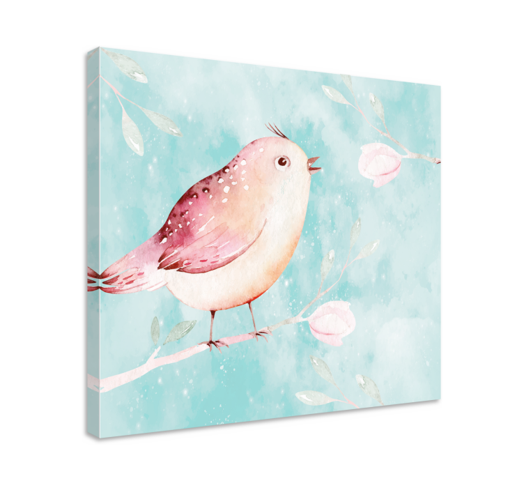 Tableau vintage Oiseau peint avec des fleurs blanches - TenStickers