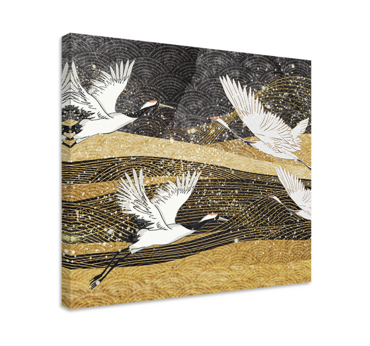 Tableau fleurs vol de grues gracieuses - TenStickers