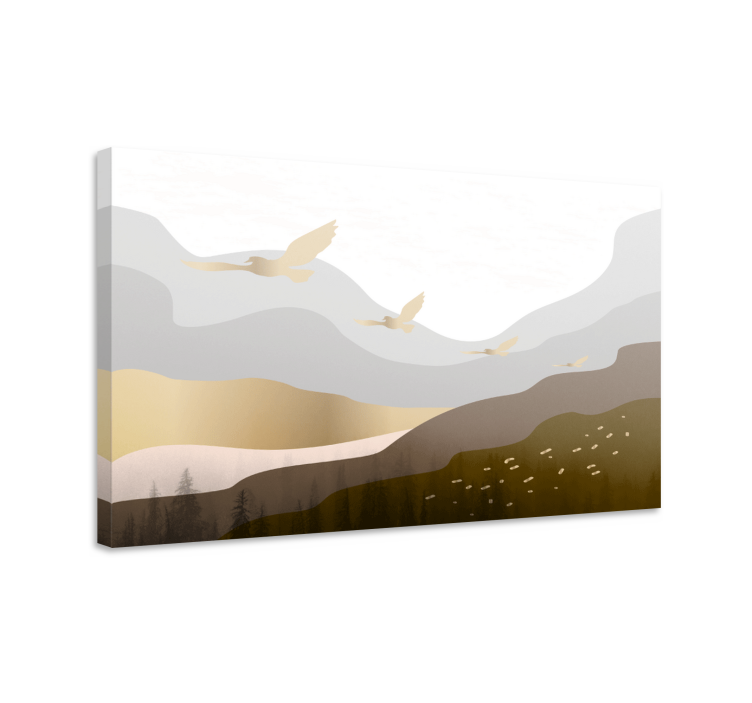 Tableau paysages montagne géométrique et oiseaux - TenStickers