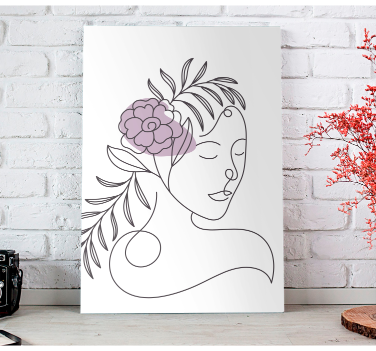 Tableau fleurs Dessiné de visage de femme avec des fleurs - TenStickers