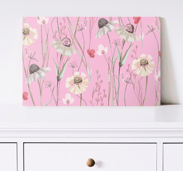 Tableau fleurs sticker de couleurs pastel rose - TenStickers