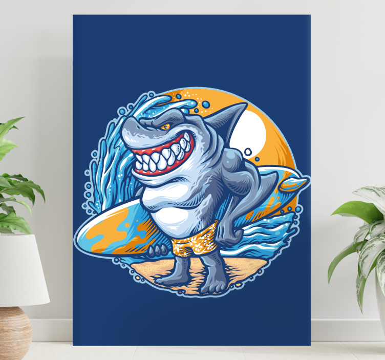Tableau moderne Caricature de requin planche de surf - TenStickers