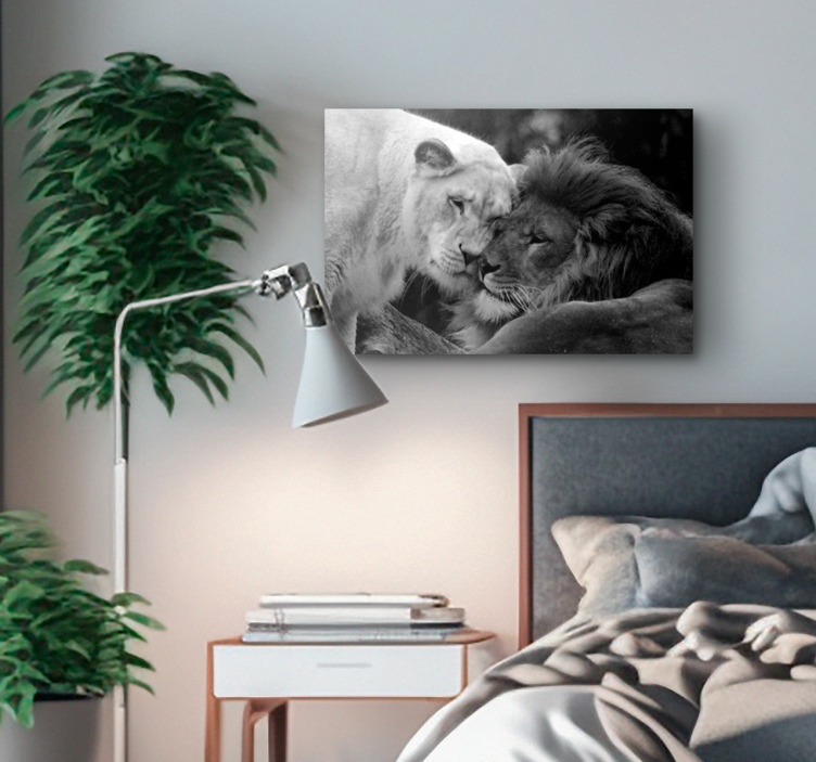 Tableau animal couple de lions en noir et blanc - TenStickers