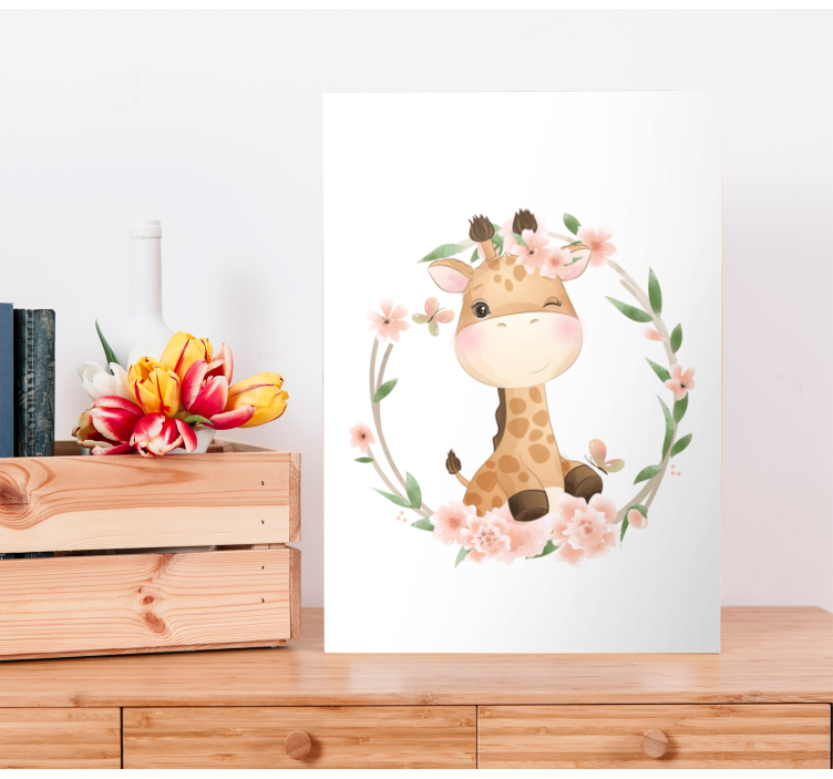 Tableau animal Girafe avec des fleurs de couronne - TenStickers