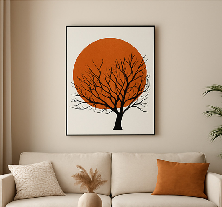 Tableau arbres silhouette de coucher de soleil doré - TenStickers