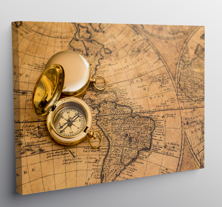 Tableau carte du monde boussole et carte anciennes - TenStickers