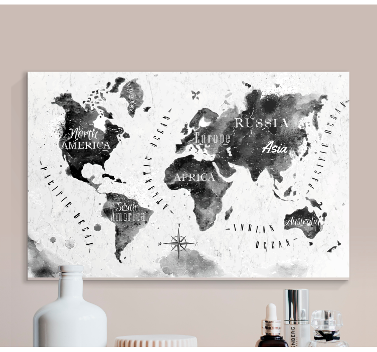 Tableau carte du monde monochrome - TenStickers