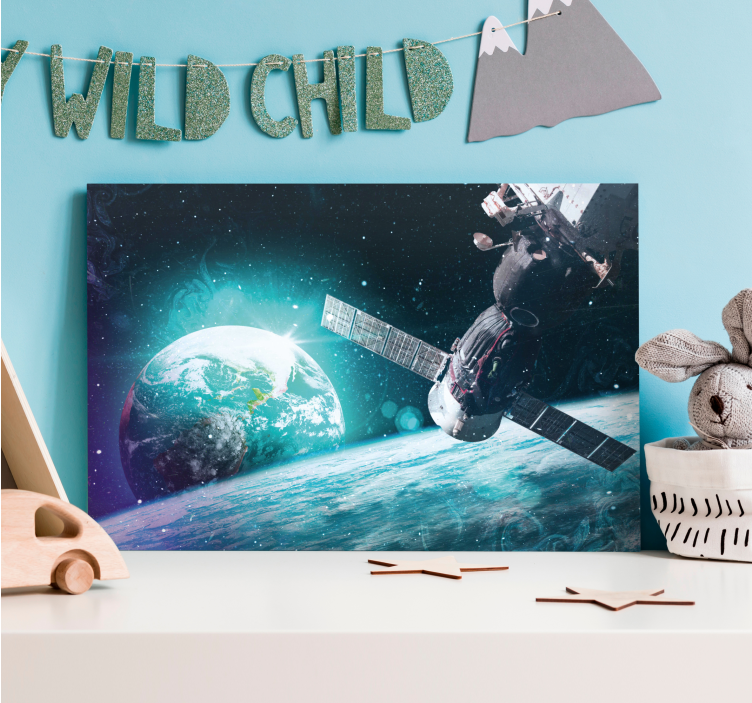 Tableau carte du monde scène d'exploration spatiale - TenStickers