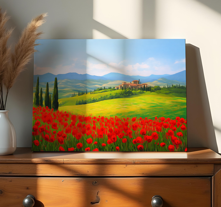 Tableau paysages champ de fleurs rouges - TenStickers