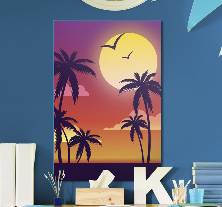 Tableau paysages silhouette de coucher de soleil tropical - TenStickers