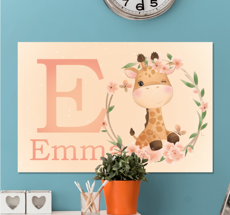 Tableau chambre enfant girafe avec initiale florale - TenStickers