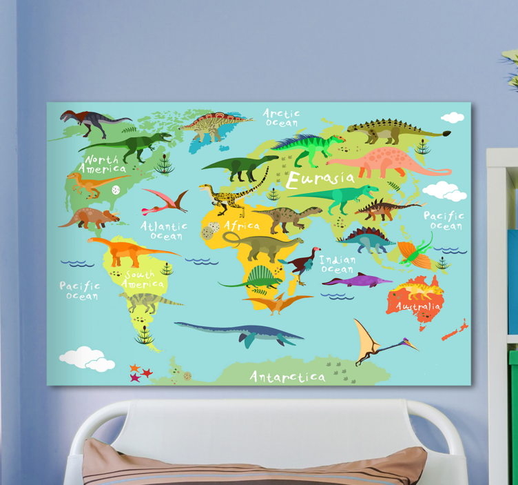 Tableau dinosaures carte du monde des dinosaures - TenStickers