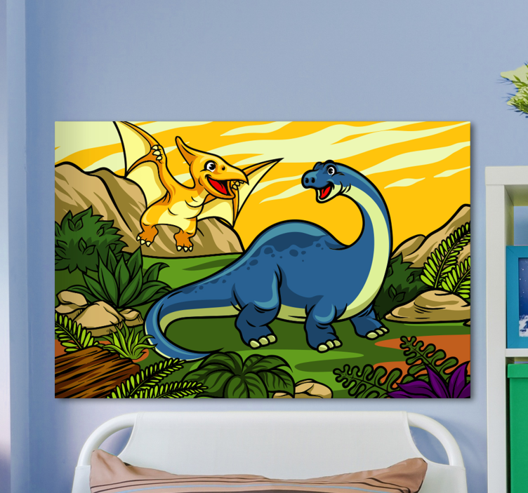 Tableau dinosaures joyeux dinosaures en jeu - TenStickers