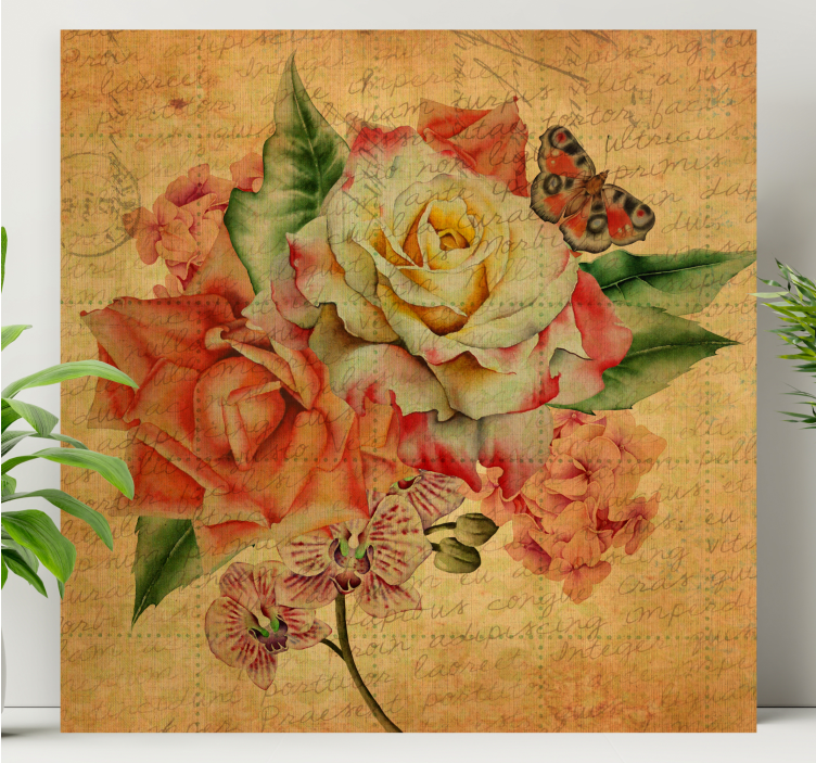 Tableau fleurs et plantes roses et papillon - TenStickers