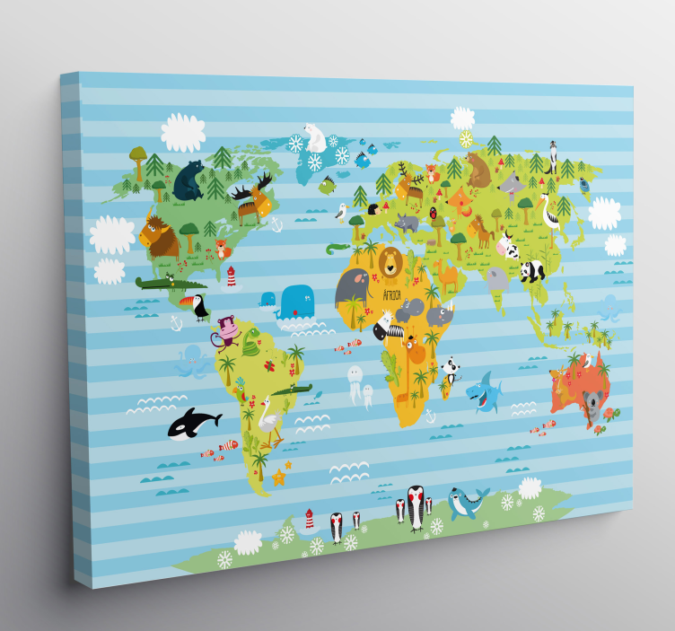 Tableau carte du monde Animaux - TenStickers