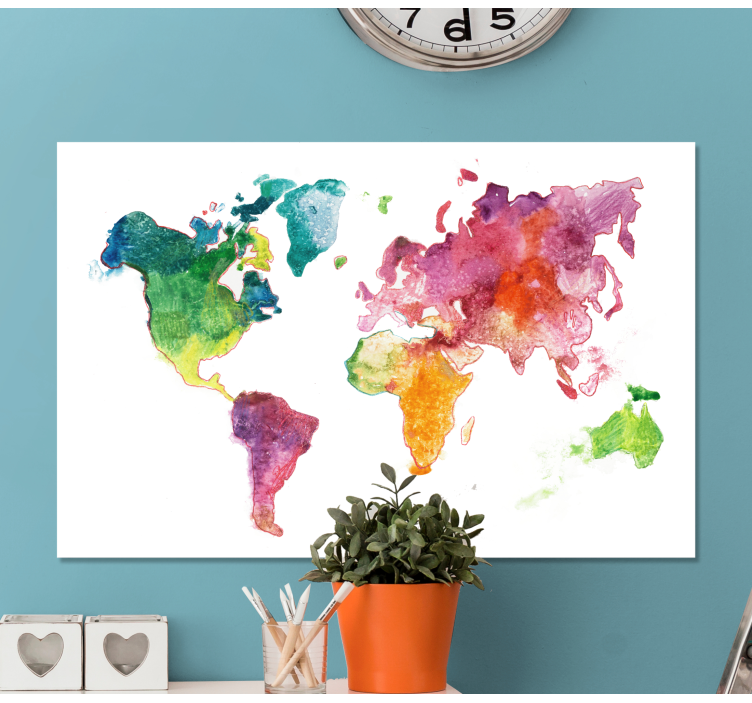 Tableau mappemonde carte aquarelle vibrante - TenStickers