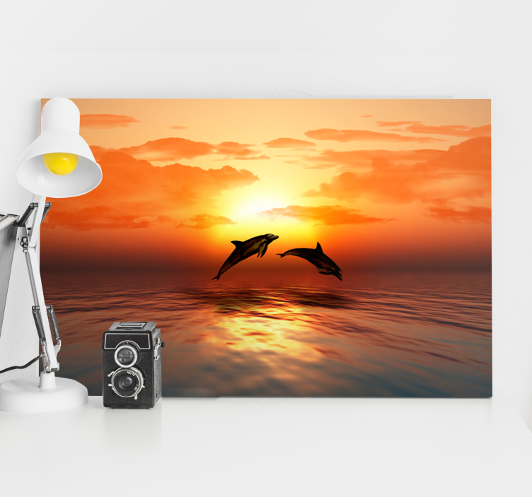 Tableau paysage Dauphins sautant le soir - TenStickers