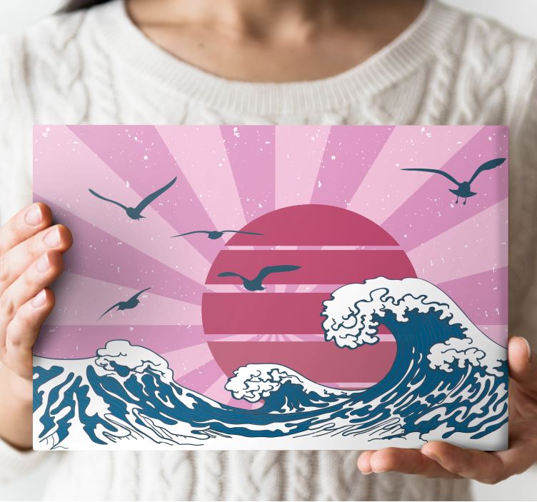 Tableau vintage La grande vague rétro rose - TenStickers