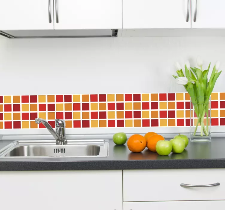 Sticker salle de bains frise carreaux rouges - TenStickers