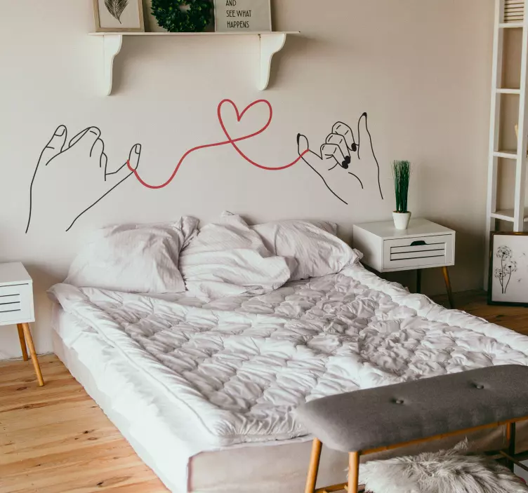 Sticker tête de lit amour fil rouge entre deux mains - TenStickers