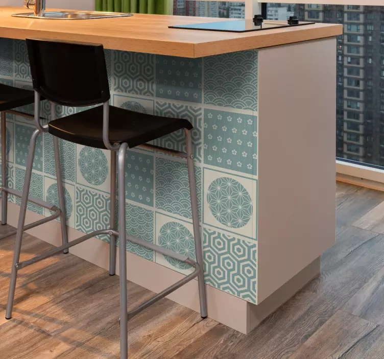 Sticker carrelage japandi vert - TenStickers