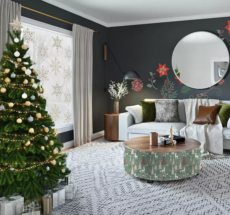 Sticker Vitre Noël Flocons de Neige Dorés - TenStickers