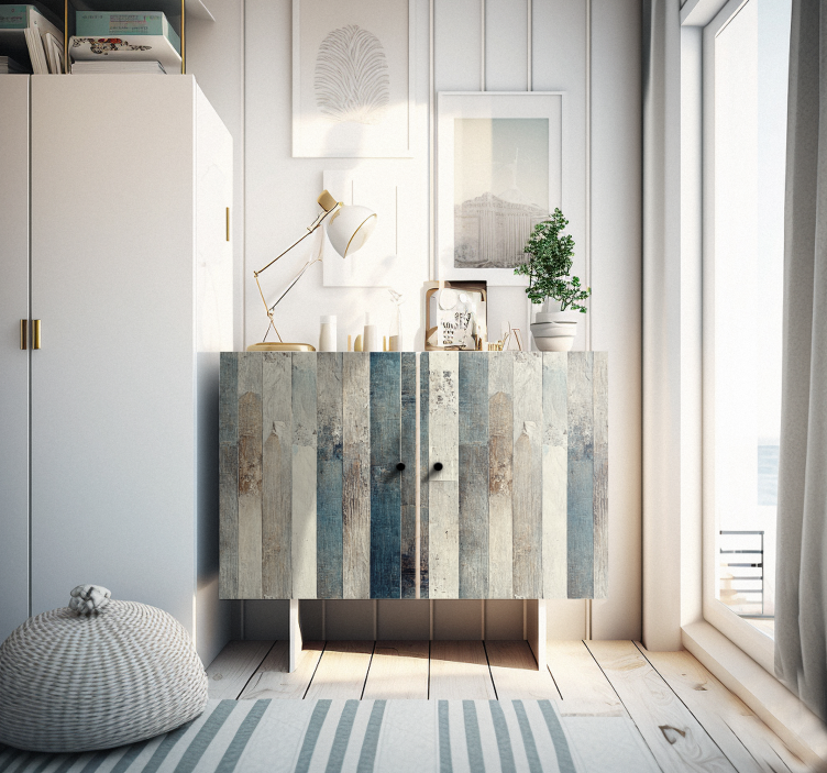 Adhésif meuble bois vieilli tons bleus - TenStickers