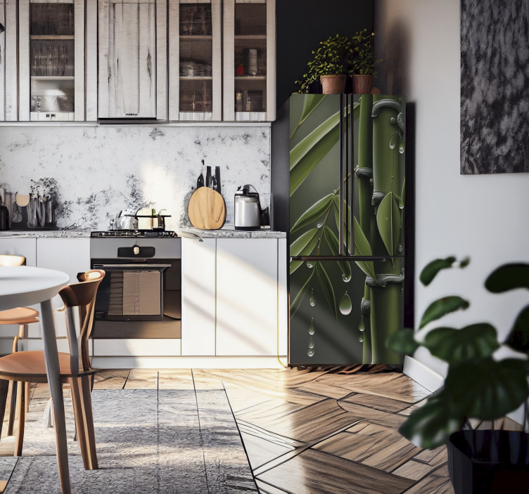 Sticker frigo vinyle en bambou avec des gouttes - TenStickers