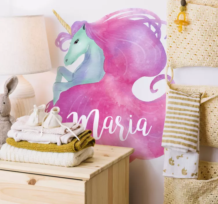 Sticker licorne aquarelle personnalisable - TenStickers
