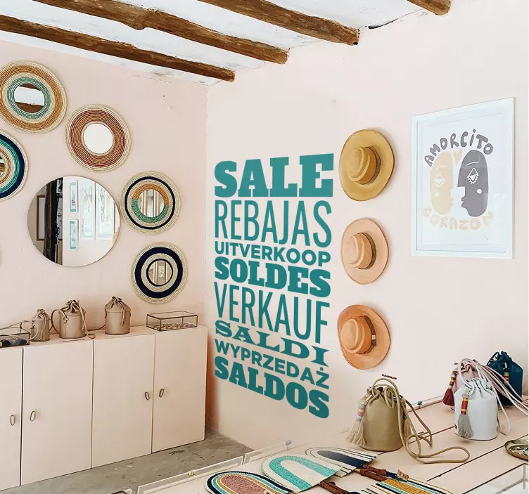 Sticker vitrine soldes plusieurs langues - TenStickers