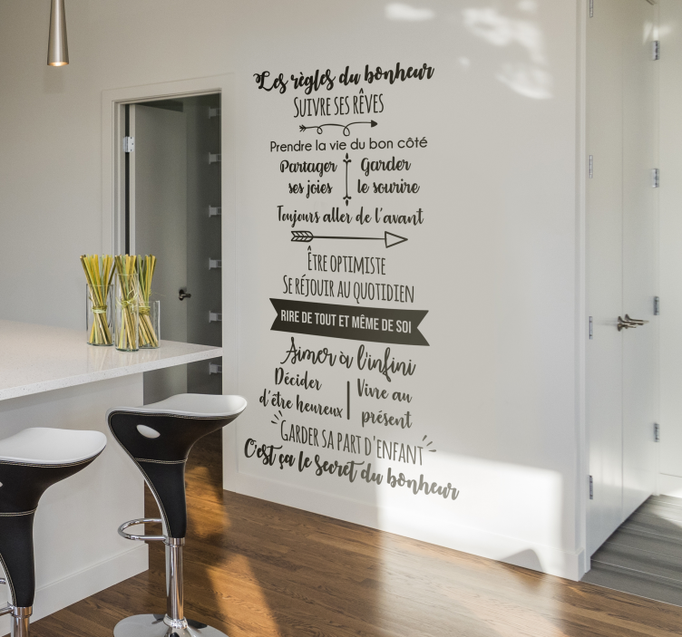 Sticker mural citation "Les règles du bonheur" - TenStickers