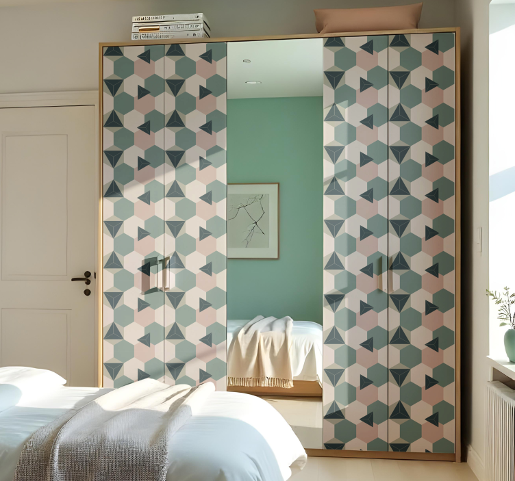 Adhésif meuble hexagones roses et verts - TenStickers