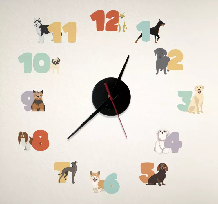 Sticker chambre enfant chiens horloge - TenStickers