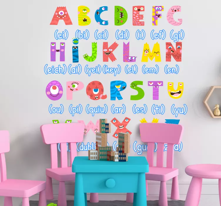 Sticker alphabet monstres colorés en anglais - TenStickers