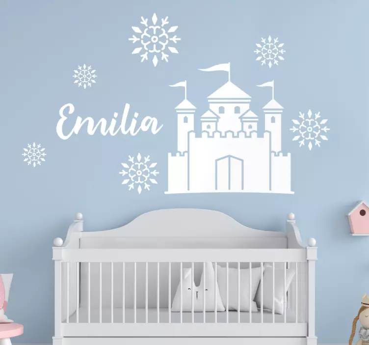 Sticker enfant château personnalisé et flocons de neige - TenStickers