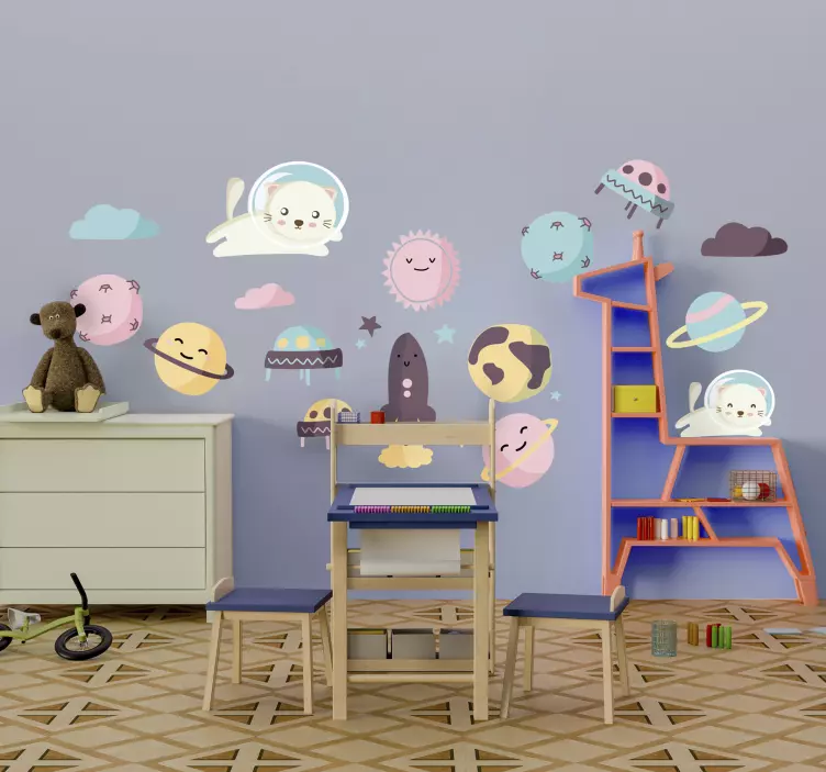 Sticker enfant créatures spatiales mignonnes - TenStickers