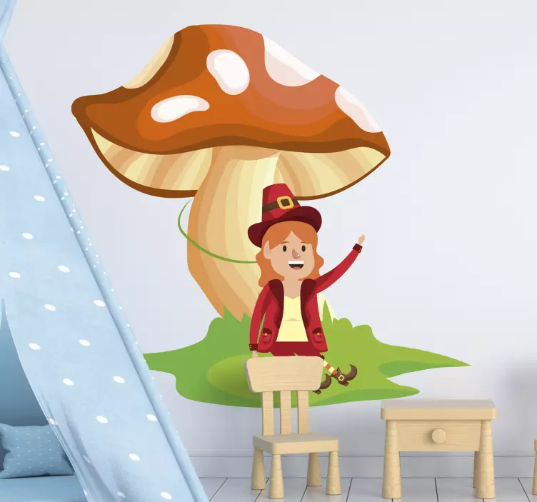 Sticker enfant fille champignon fantaisiste - TenStickers