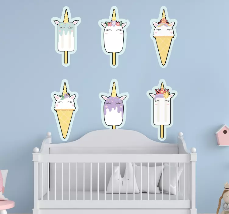 Sticker enfant licornes en crème glacée - TenStickers