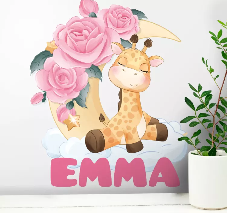 Sticker enfant girafe avec des fleurs - TenStickers