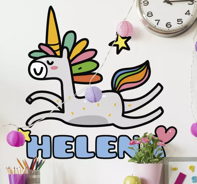 Sticker enfant jolie licorne qui court - TenStickers