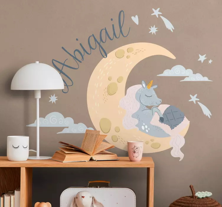 Sticker enfant lune de licorne endormie - TenStickers