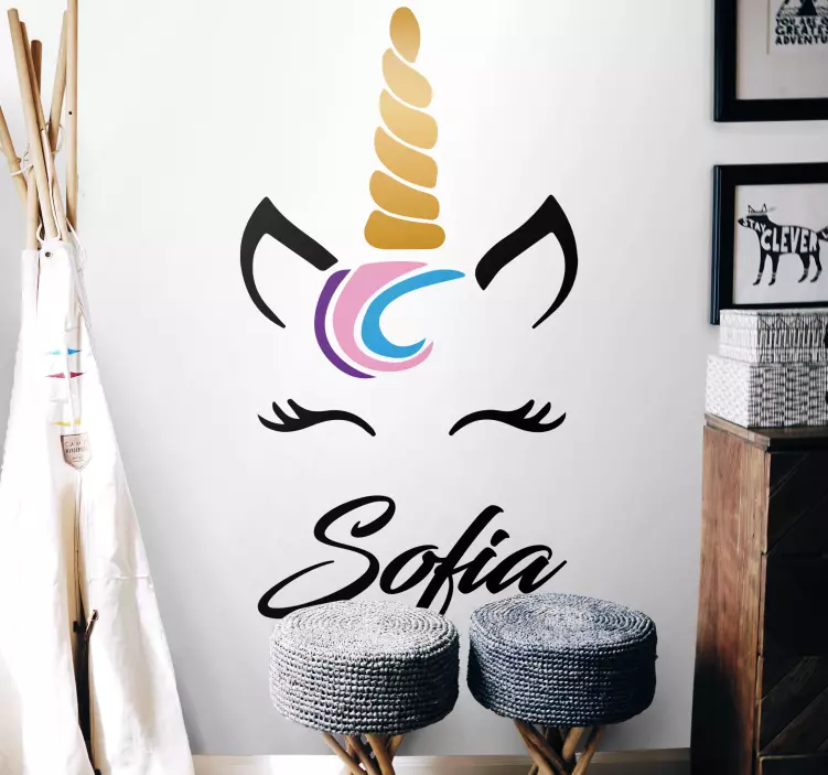 Sticker enfant personnalisation du visage de licorne - TenStickers