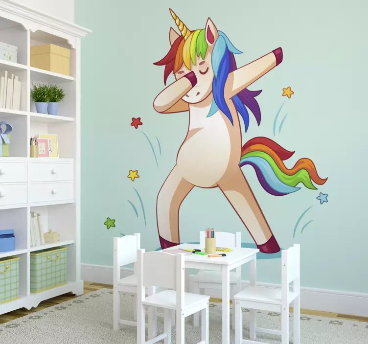 Sticker enfant tamponner une licorne arc-en-ciel - TenStickers