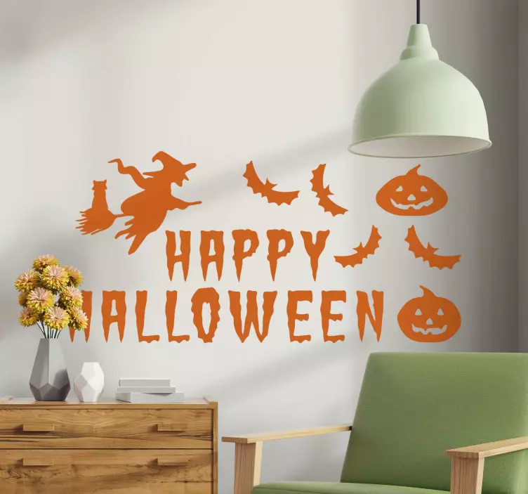 Sticker Halloween Texte sorcière chauves-souris - TenStickers