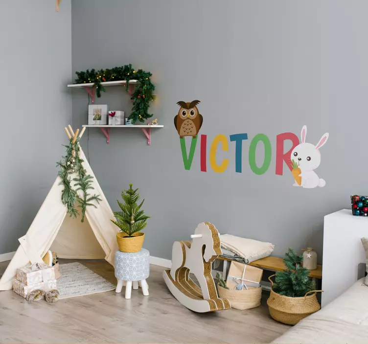 Sticker Illustration Chouette lapin nom personnalisé - TenStickers