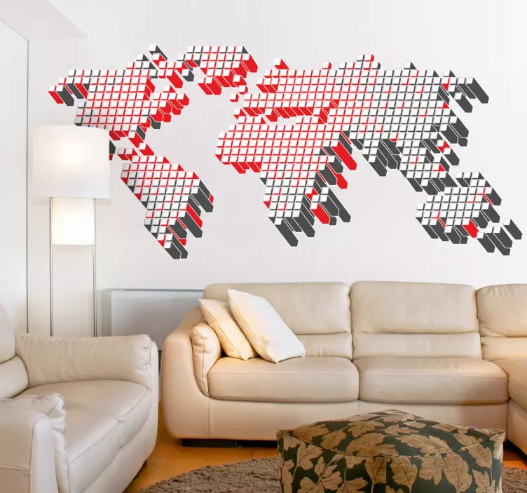Autocollant mural carte monde cubes 3d - TenStickers