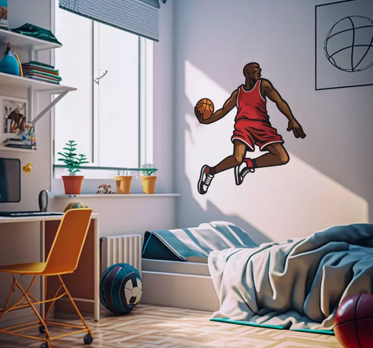 Sticker mural joueur de basket sautant - TenStickers