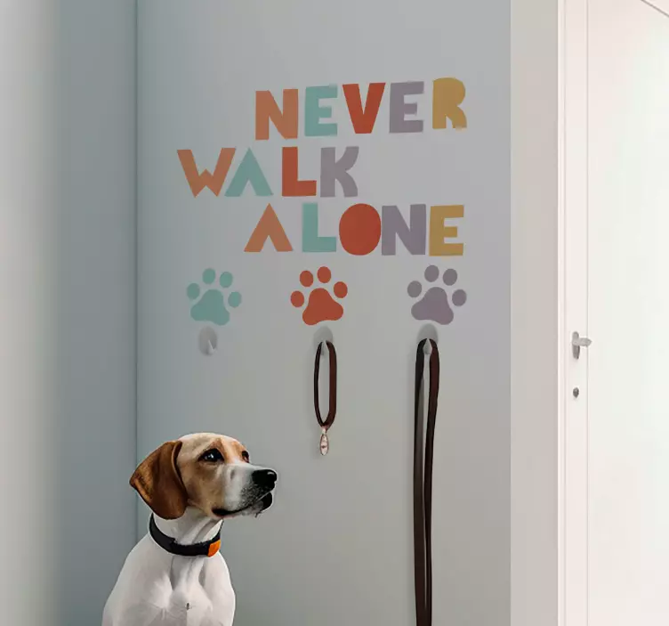 Sticker mural ne jamais marcher seul avec une laisse pour chien - TenStickers