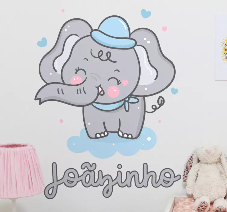 Sticker Bébé éléphant nuage prénom personnalisé - TenStickers